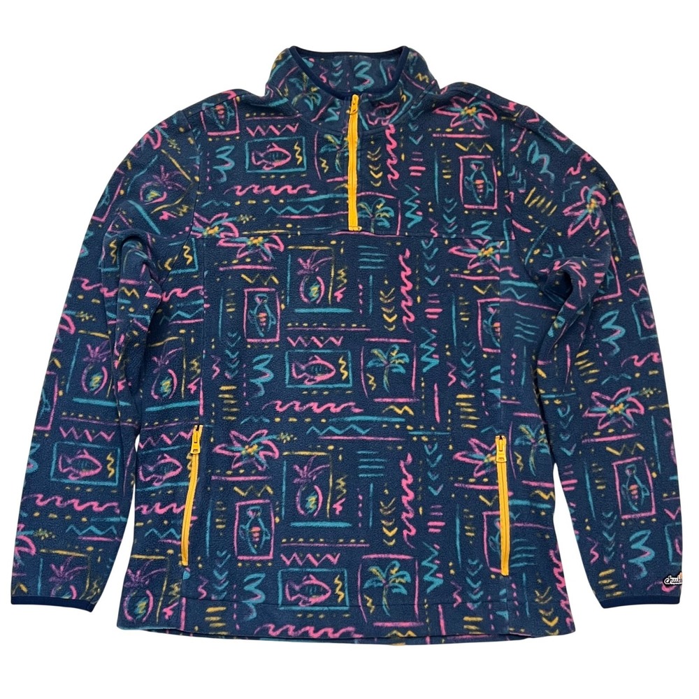 Chubbies Retro Tropical Neon Print Quarter Zip Fleece Pullover Men's Size‎ XXL